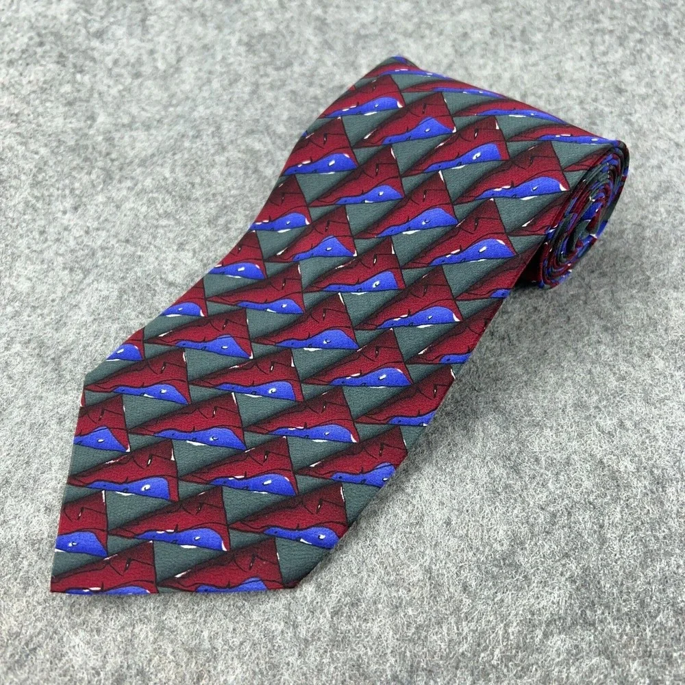 Jerry Garcia Tie Red Blue Zoot Collection 15‎ Abstract Print 100% Silk VTG 1996